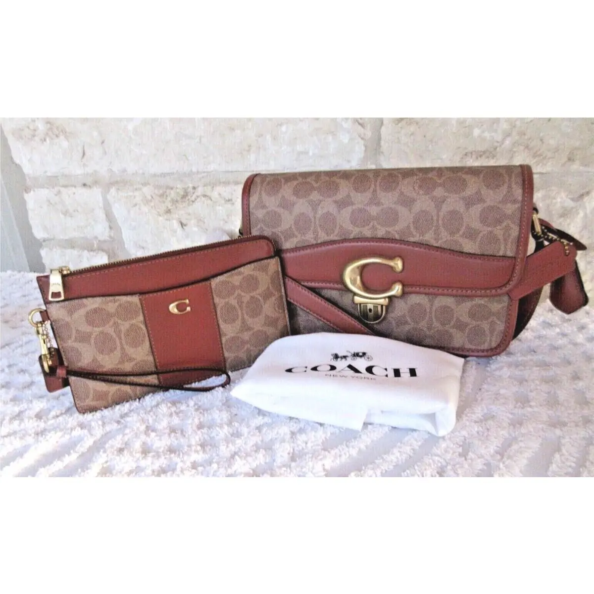 Tan Rust Coated Signature Studio Shoulder Bag or Bag 2-pc Set Options 2-pc Studio Purse + L Wristlet Tan/Rust Signature by Coach