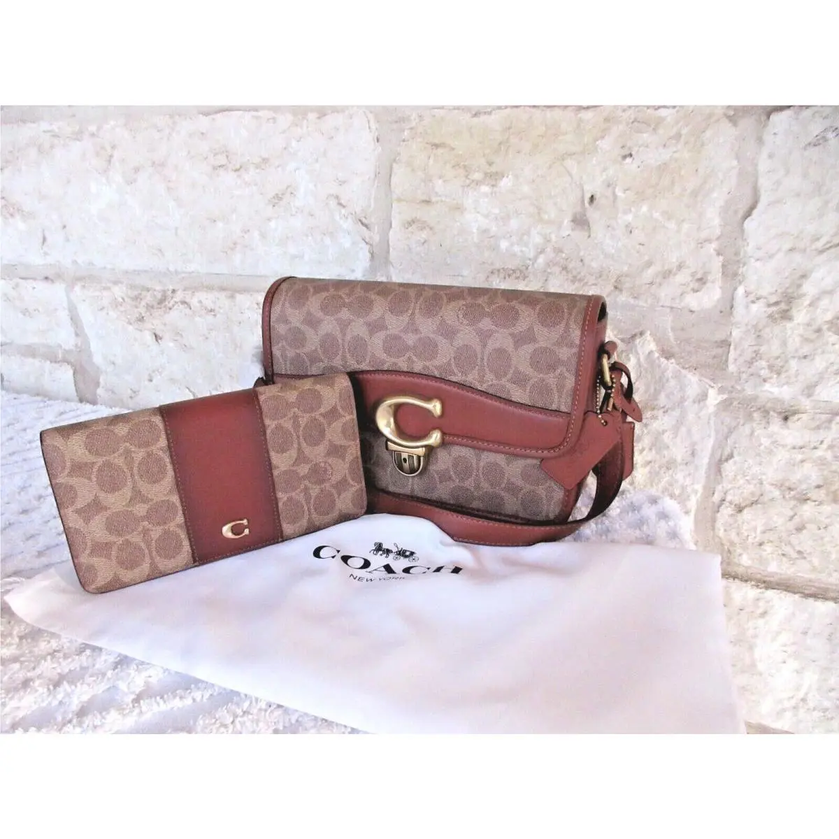 Tan Rust Coated Signature Studio Shoulder Bag or Bag 2-pc Set Options 2-pc Studio Purse + Wallet SET Tan/Rust Signature by Coach