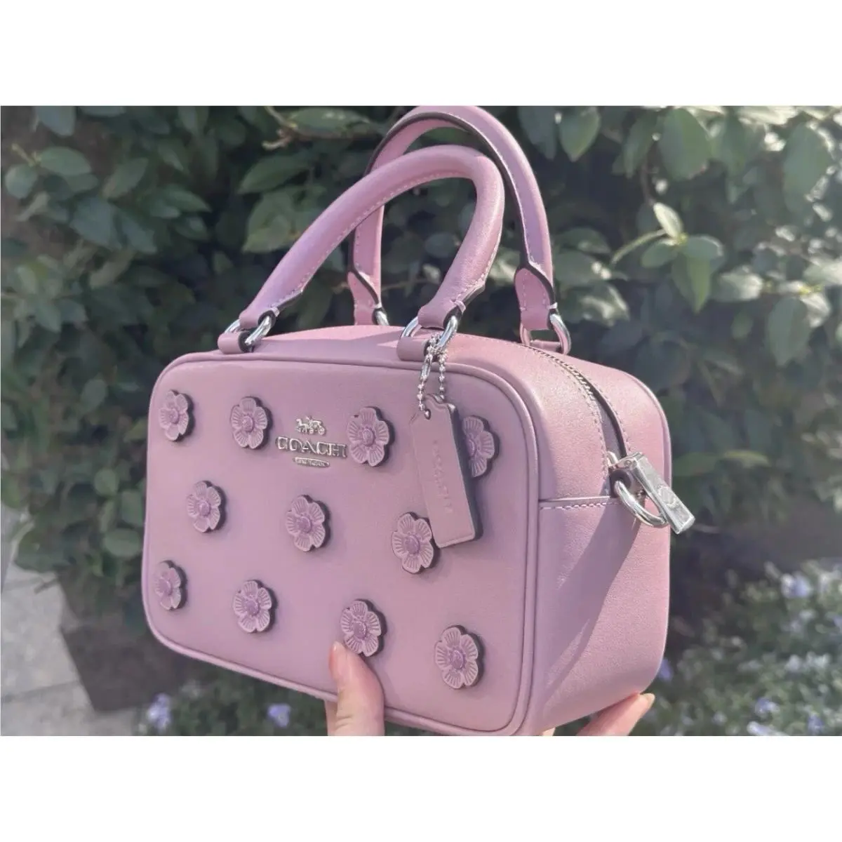 Coach Satchel Crossbody Bag with Floral Applique CAJ99