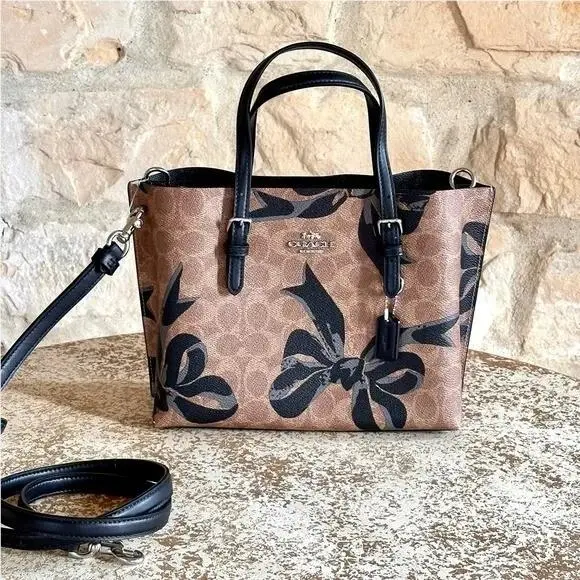 Coach Bow Print Mollie Tote Signature Canvas Brown Black Bag/wallet Option