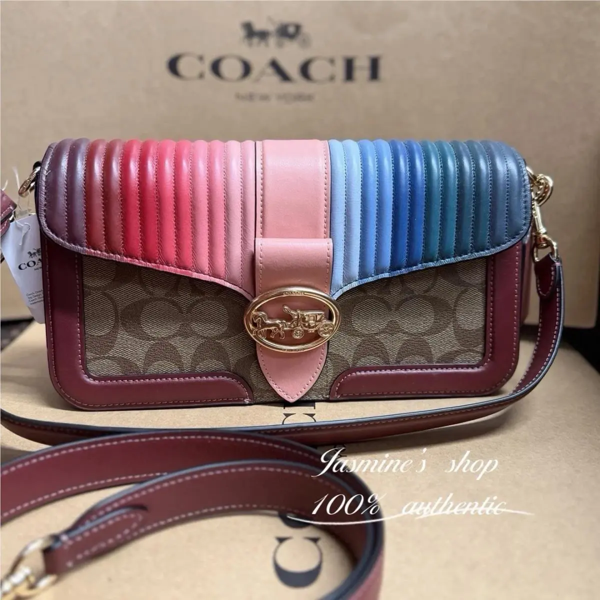 Morgan Shoulder Bag in Signature Leather CH312/CH317/CA211/C1530 C1530/khaki/candy pink multi by Coach