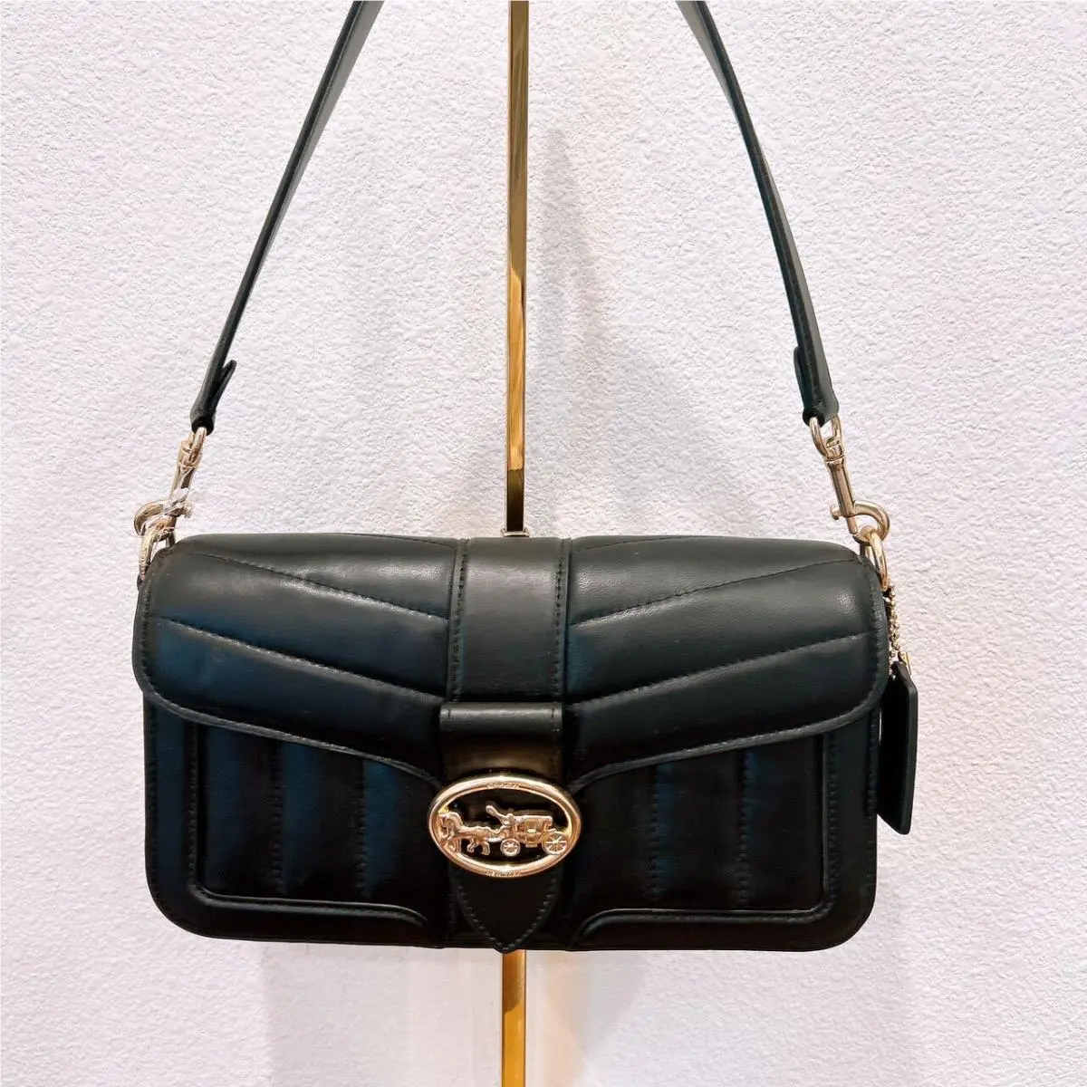 Georgie Shoulder Bag Buffalo-embossed Leather Black by Coach