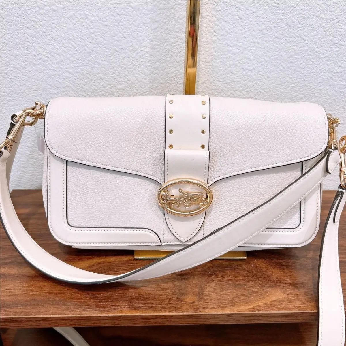 Georgie Shoulder Bag Buffalo-embossed Leather Chalk by Coach