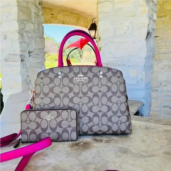 Coach Colorblock Large Lillie Signature Satchel Crossbody Handbag Pink