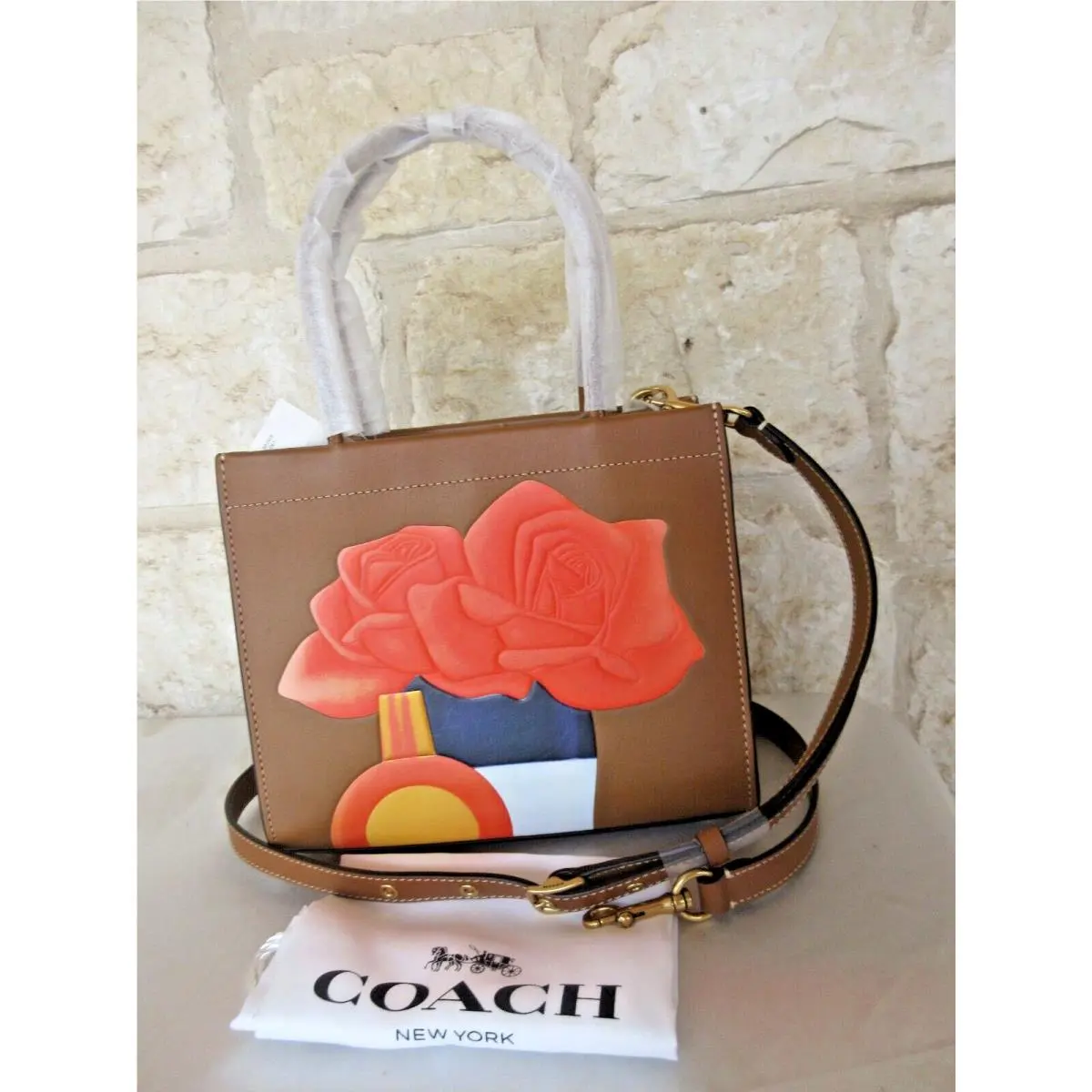 X Tom Wesselmann Cashin Carry 22 Brown Tote X-body or Bag and Wristlet Set Floral Purse  Dustbag NEW by Coach