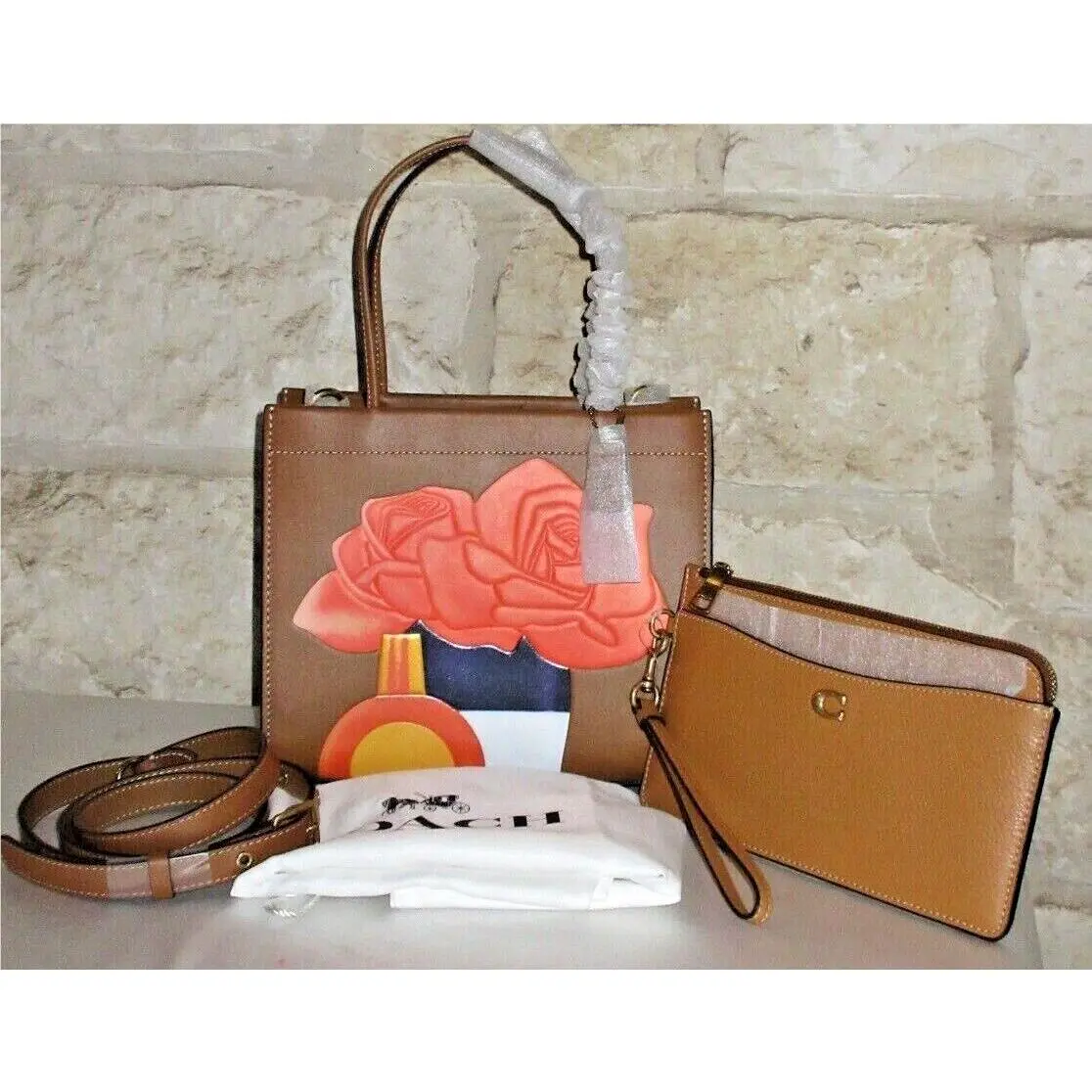 Coach X Tom Wesselmann Cashin Carry 22 Brown Tote X-body or Bag and Wristlet Set