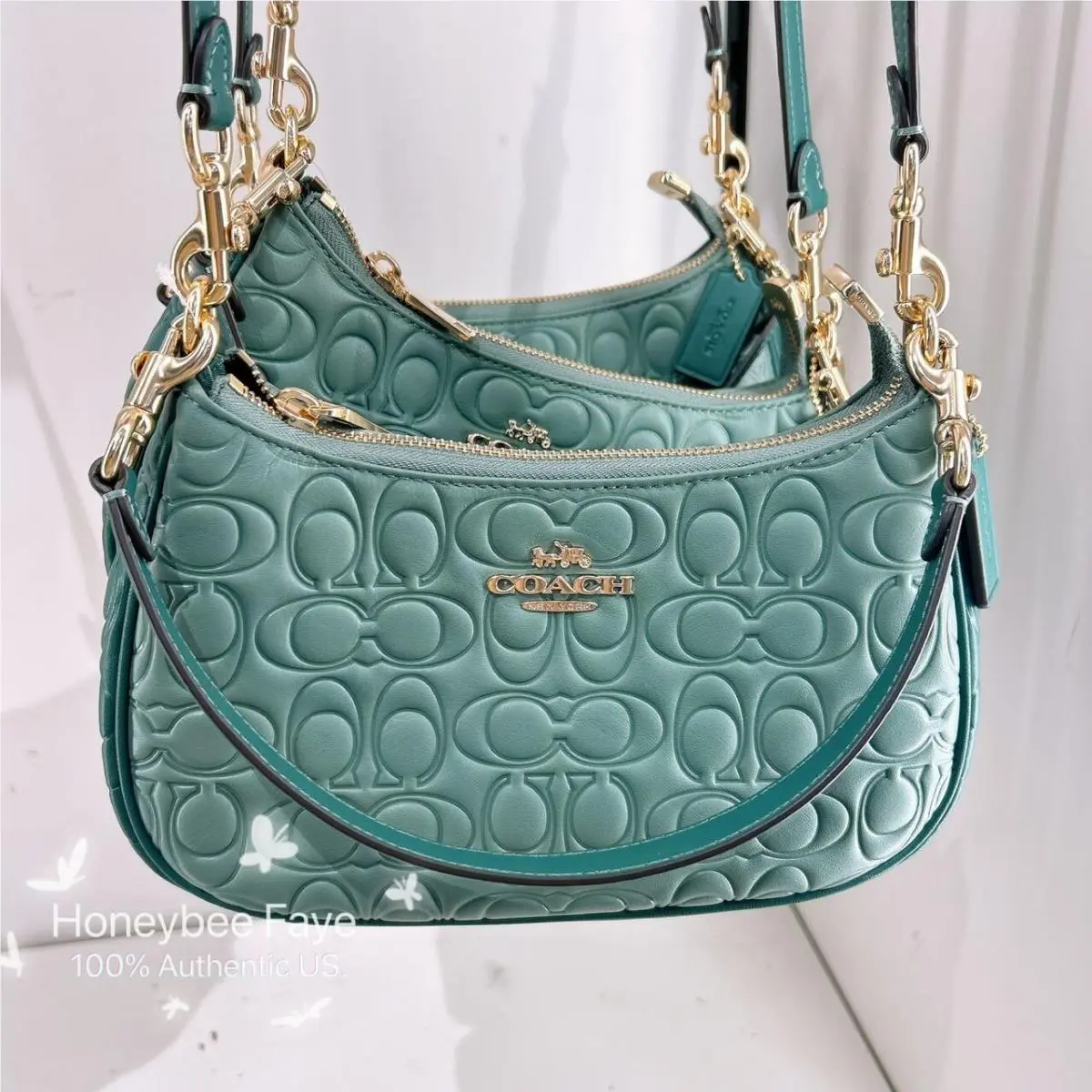 Teri Shoulder Bag In Signature Leather CM054/CY674/CY774 CY674 Gold/Sage/Dark Turquoise by Coach