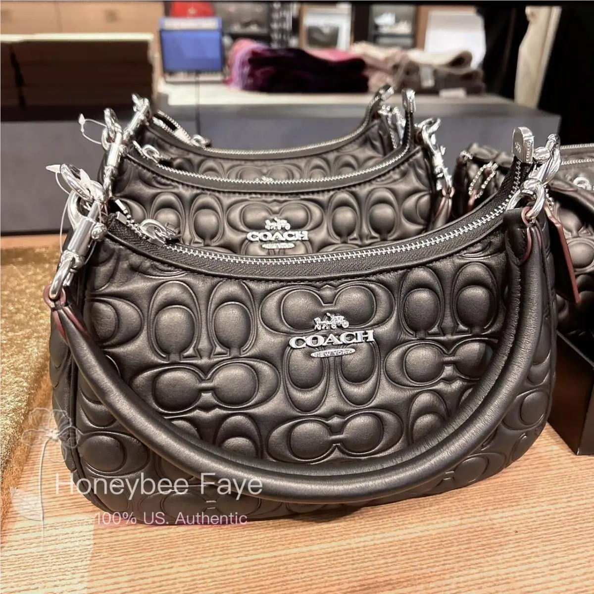 Teri Shoulder Bag In Signature Leather CM054/CY674/CY774 Silver/Black by Coach