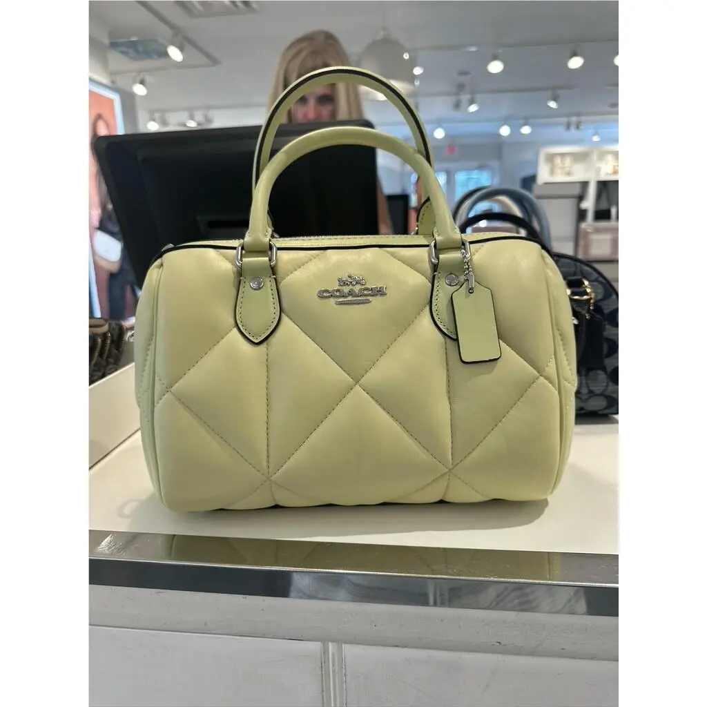 Rowan Satchel with Puffy Diamond Quilting CJ610 Silver/Pale Lime by Coach