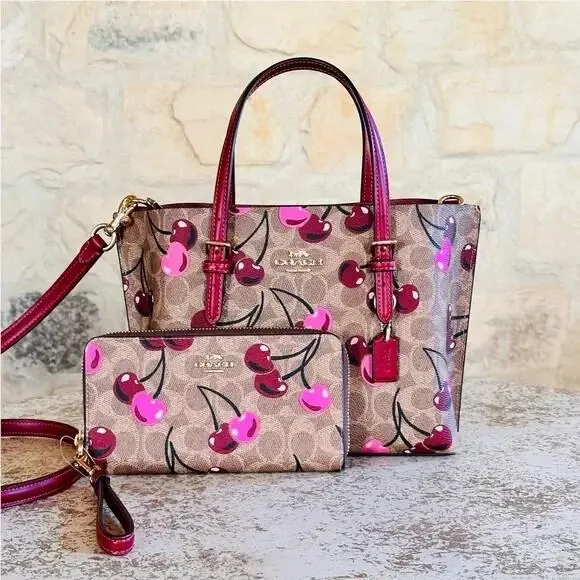 Coach Cherry Print Mollie Tote Signature Canvas Brown Handbag/wallet Option