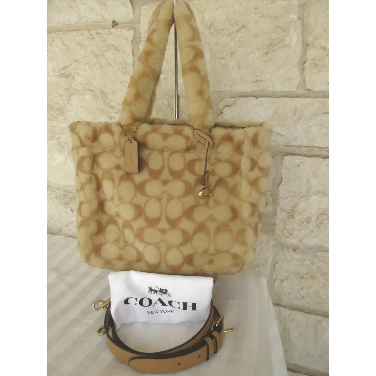 Coach Real Shearling Tote/x-body Neutral/bg Purple or Green S/m/l Options