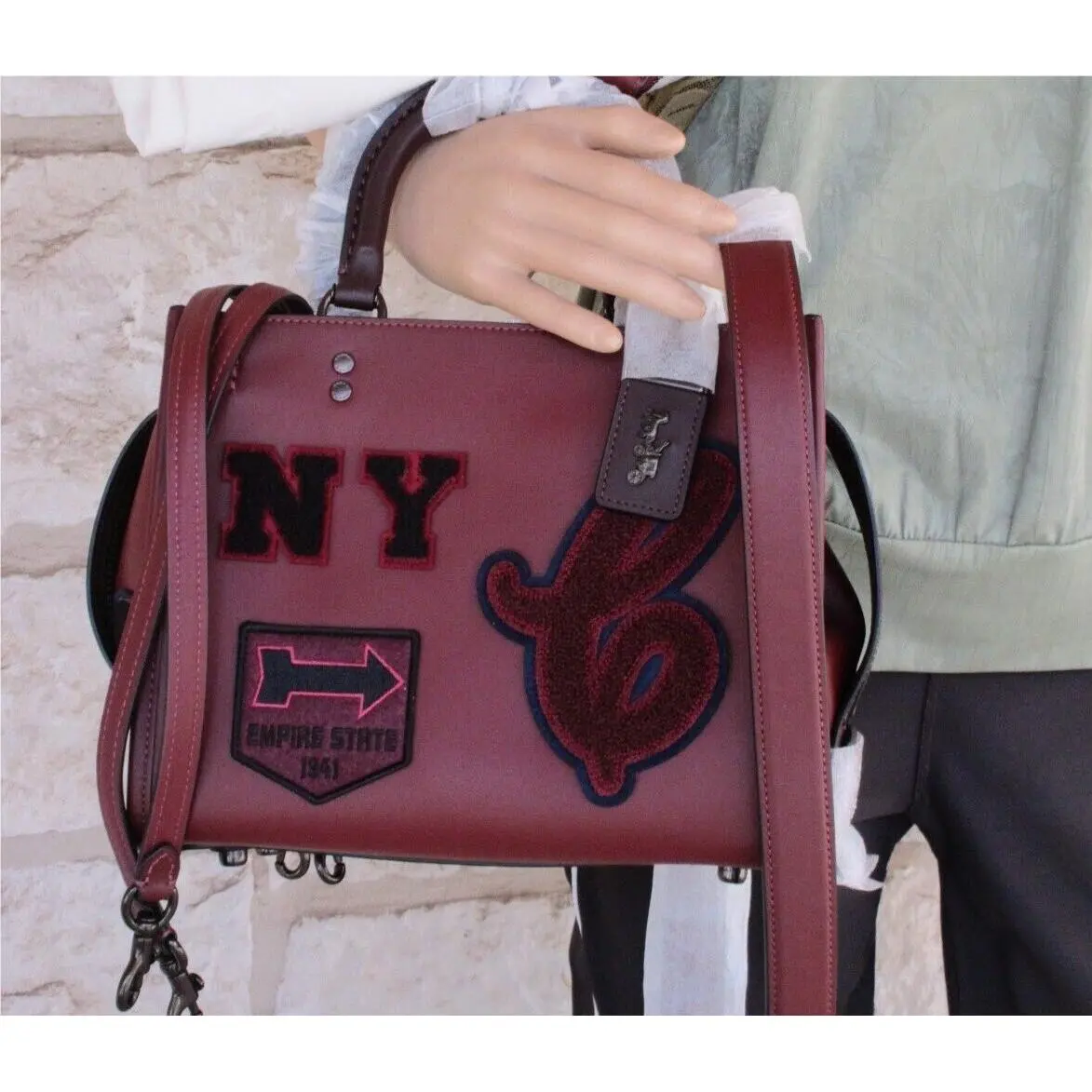 Rogue 25 Varsity Patches Satchel Convertible or Wallet or Set Cardinal Rouge 25 Bag Varsity Patches Leather, V5/Cardinal by Coach
