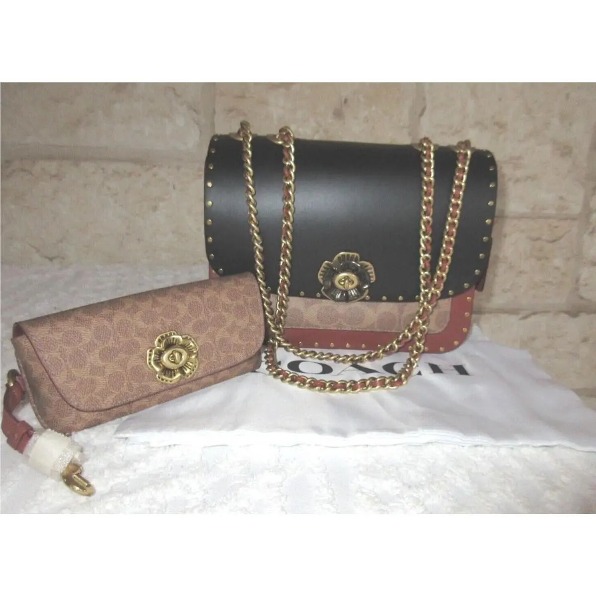 Madison MD Shoulder Bag Tea Rose Turnlock Rivets Set or Individual Choices 2-pc. Madison Tea Rose + Sun glass/eye wear case by Coach