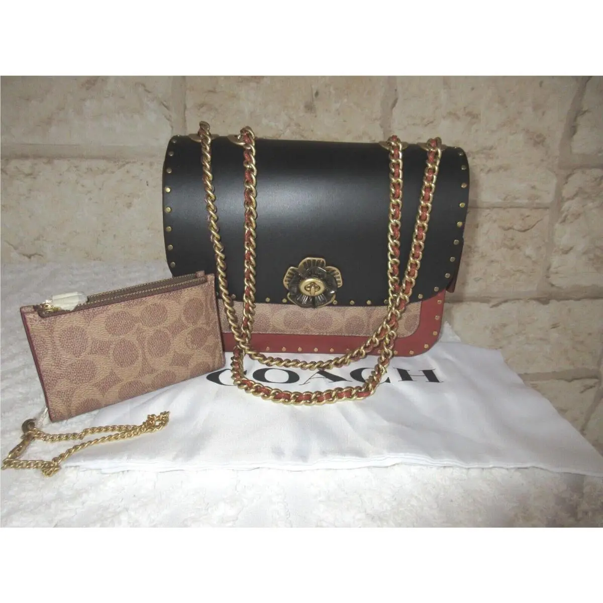Madison MD Shoulder Bag Tea Rose Turnlock Rivets Set or Individual Choices 2-pc. Madison Tea Rose + Double zip card/wallet by Coach
