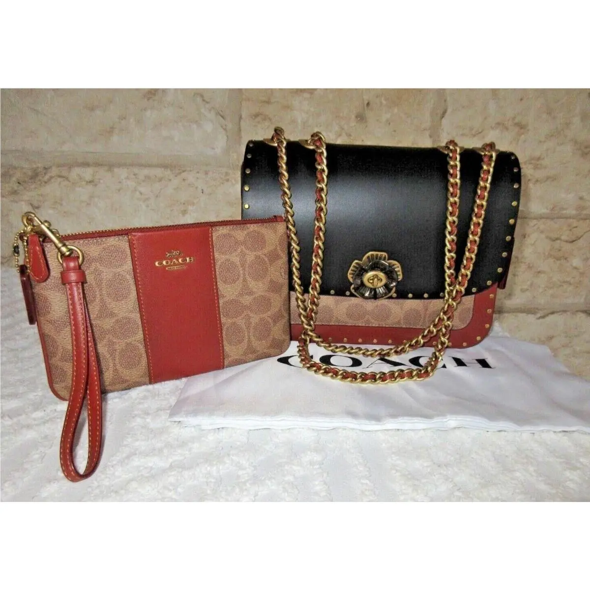 Madison MD Shoulder Bag Tea Rose Turnlock Rivets Set or Individual Choices 2-pc. Madison Tea Rose + SM Wristlet/wallet set by Coach