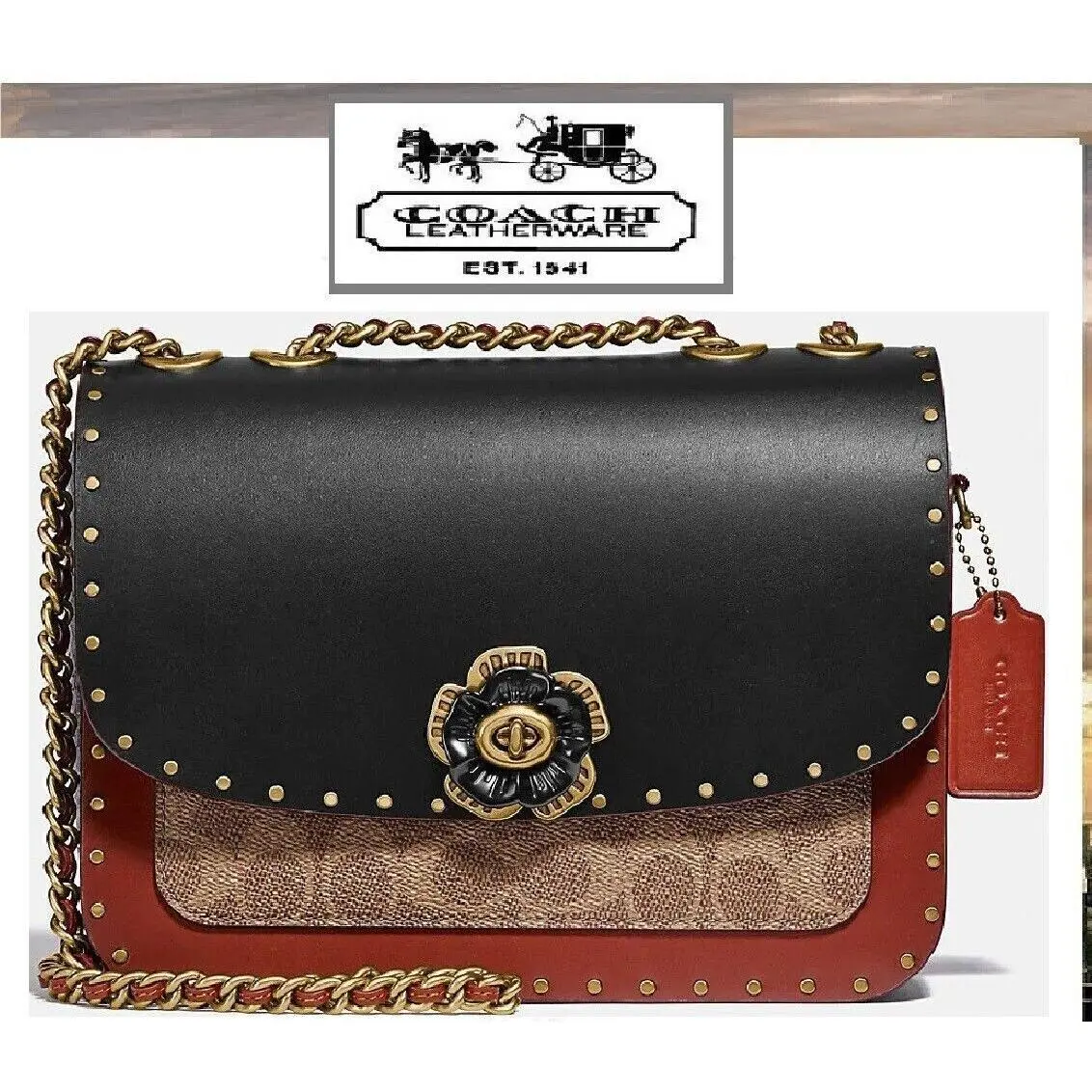 Madison MD Shoulder Bag Tea Rose Turnlock Rivets Set or Individual Choices Madison BLK TAN Rust Signature Snake Convertible by Coach