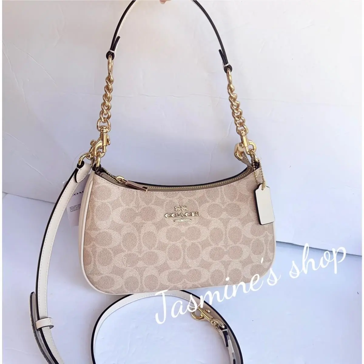 Teri Shoulder Bag In Signature Canvas CA548/cv933 CV933/Gold/Sand/Chalk by Coach