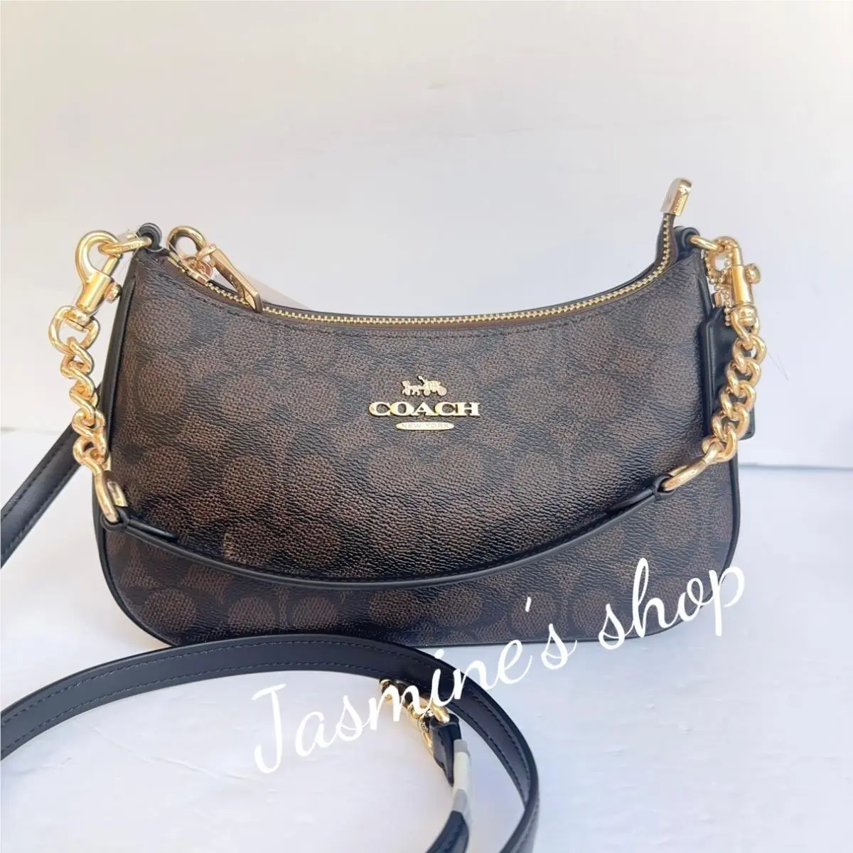 Teri Shoulder Bag In Signature Canvas CA548/cv933 CV933/Gold/Walnut/Black by Coach
