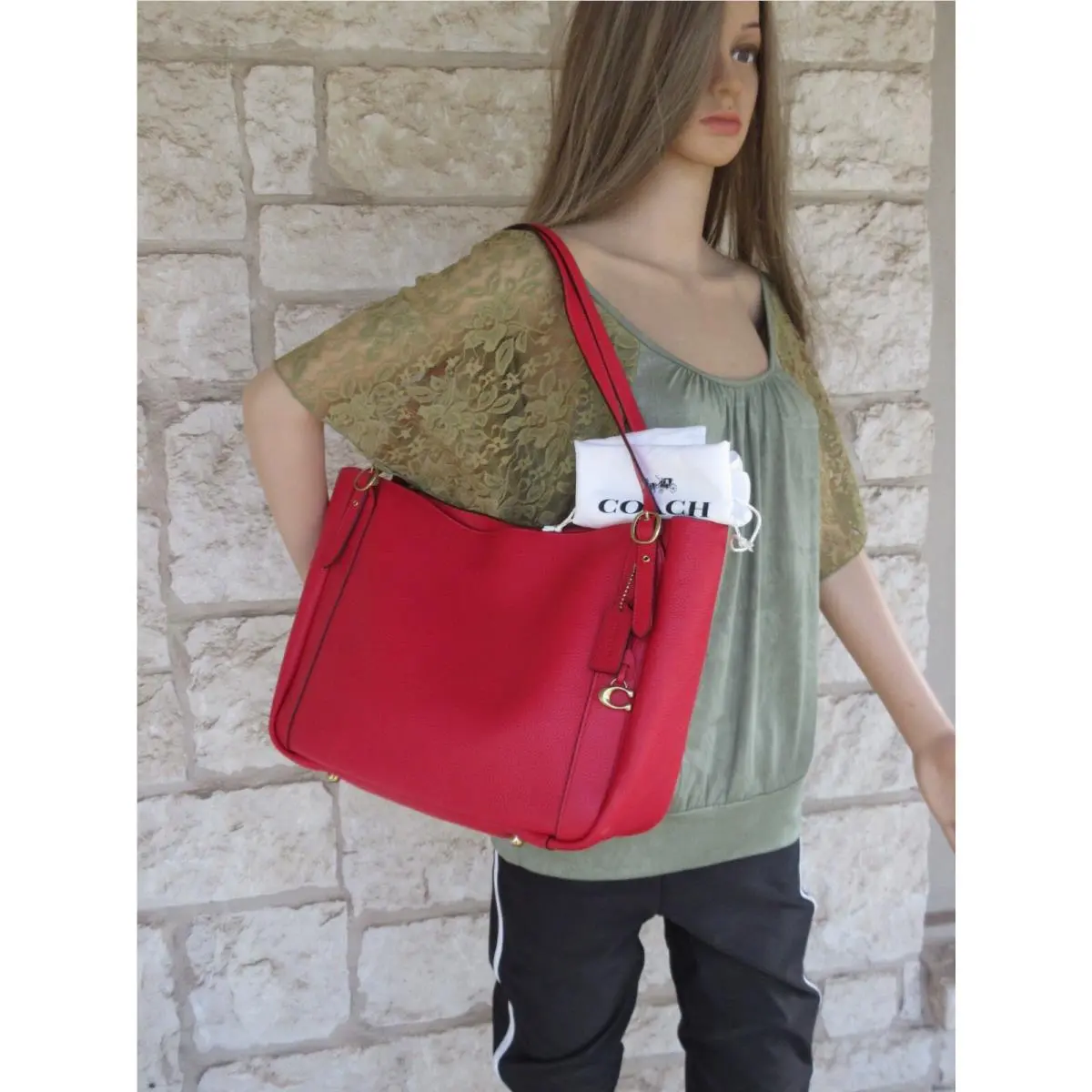 Coach Alana Tote Soft Leather Candy Apple Red Dust Bag or Tote + Wallet Set