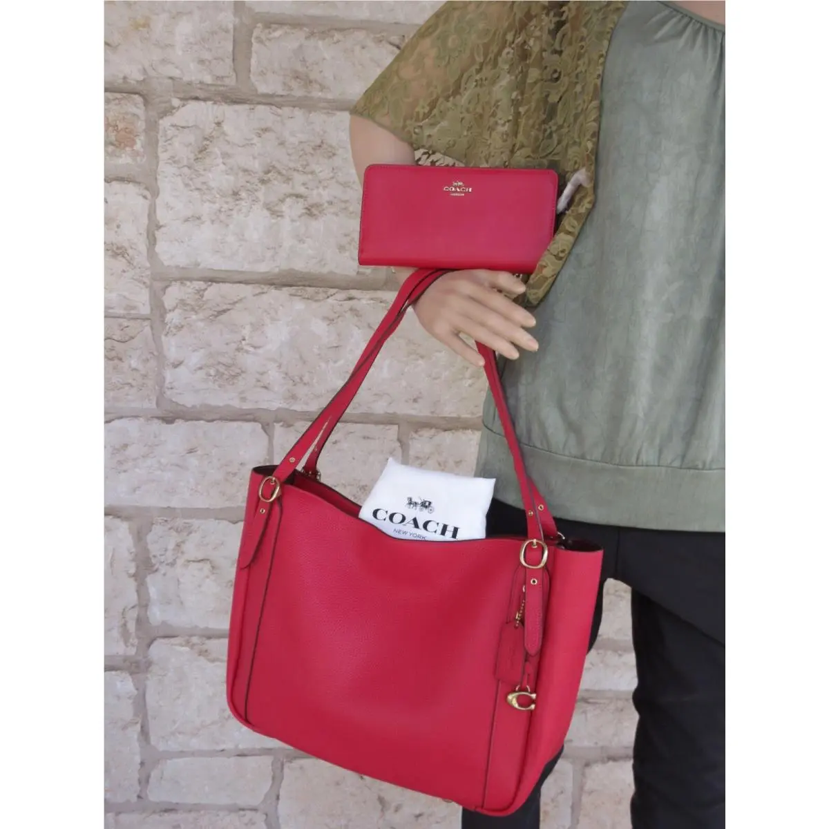 Alana Tote Soft Leather Candy Apple Red Dust Bag or Tote + Wallet Set Tote and Wallet 2pc. SET Candy Apple Soft Leather by Coach