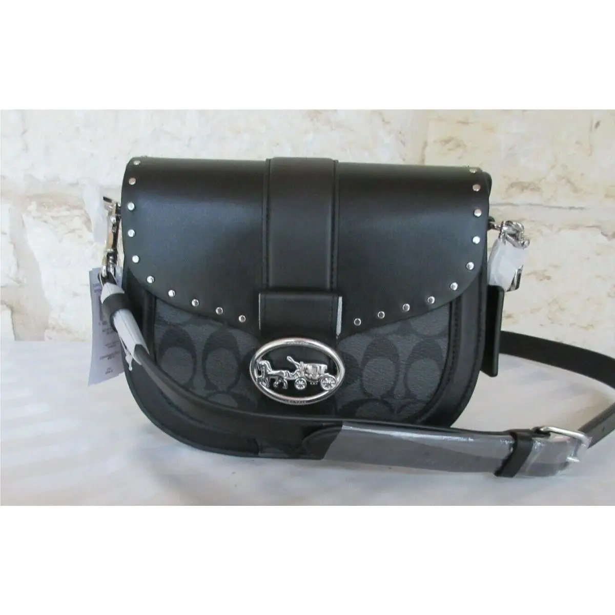 Coach Colorblock Black Leather Signature Rivets Saddle Bag or Bag Set Sm/md