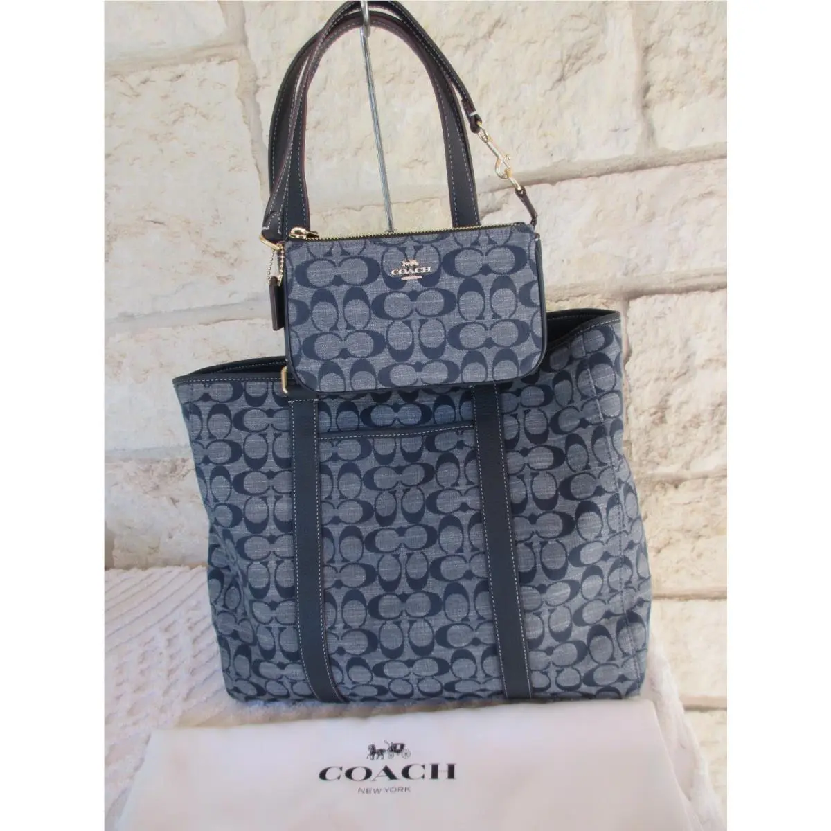 Hudson Signature Chambray Demin Tote/handbag or 2-pc Bag Set Options SET Wristlet Nolita 19 + Tote/Handbag DENIM Unisex by Coach