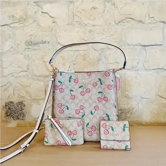Cherry Signature Mollie 3 Compartment Handbag/wallet/wristlet Option Handbag+Wallet+Wristlet by Coach