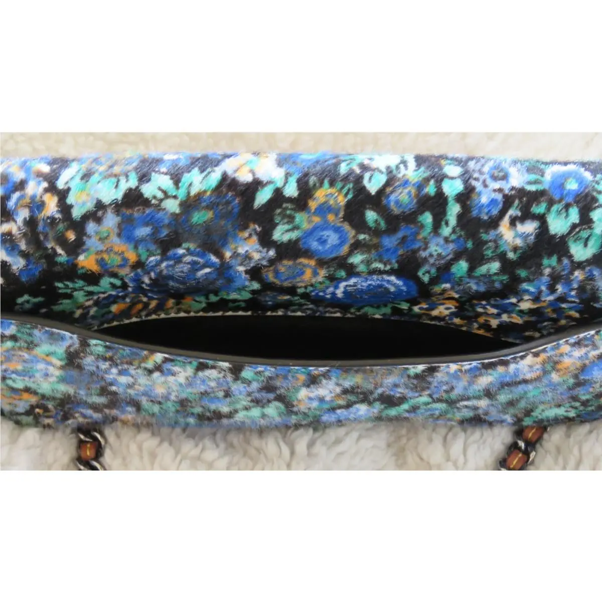 Coach  bag  - Coach Dinky 1941 Coach Originals - Handle/Strap: Gunmetal chain with Woven Leather, Hardware: Gunmetal, Exterior: Black/blue multi floral/flowers