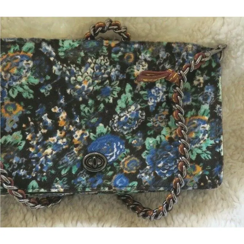 Coach  bag  - Coach Dinky 1941 Coach Originals - Handle/Strap: Gunmetal chain with Woven Leather, Hardware: Gunmetal, Exterior: Black/blue multi floral/flowers