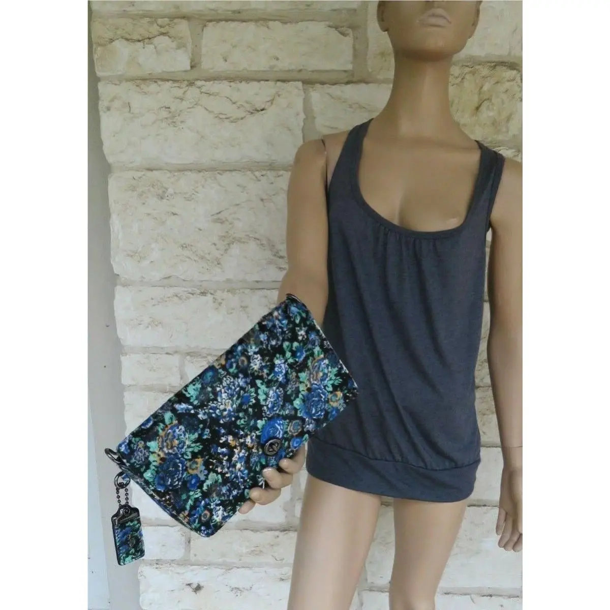 Coach  bag  - Coach Dinky 1941 Coach Originals - Handle/Strap: Gunmetal chain with Woven Leather, Hardware: Gunmetal, Exterior: Black/blue multi floral/flowers