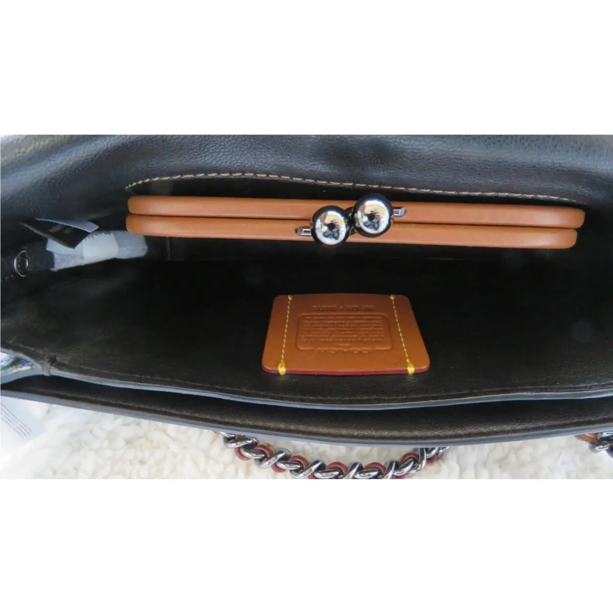Coach  bag  - Coach Dinky 1941 Coach Originals - Handle/Strap: Gunmetal chain with Woven Leather, Hardware: Gunmetal, Exterior: Black/blue multi floral/flowers
