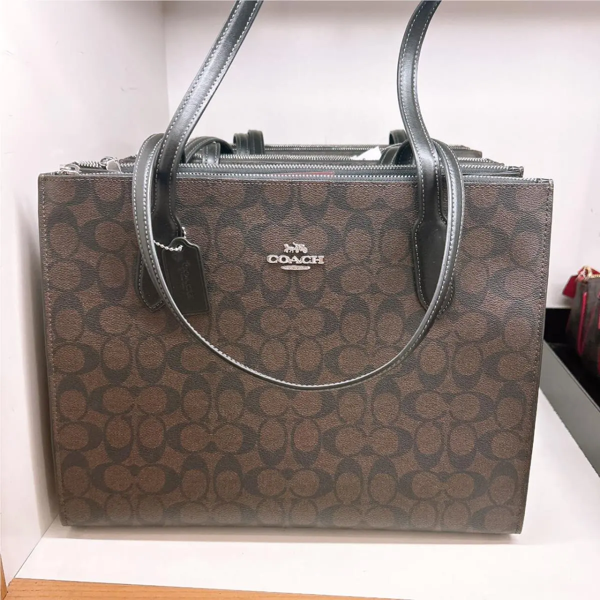 Nina Large Size Tote In Signature Canvas /leather CL399 Silver/Brown Black by Coach