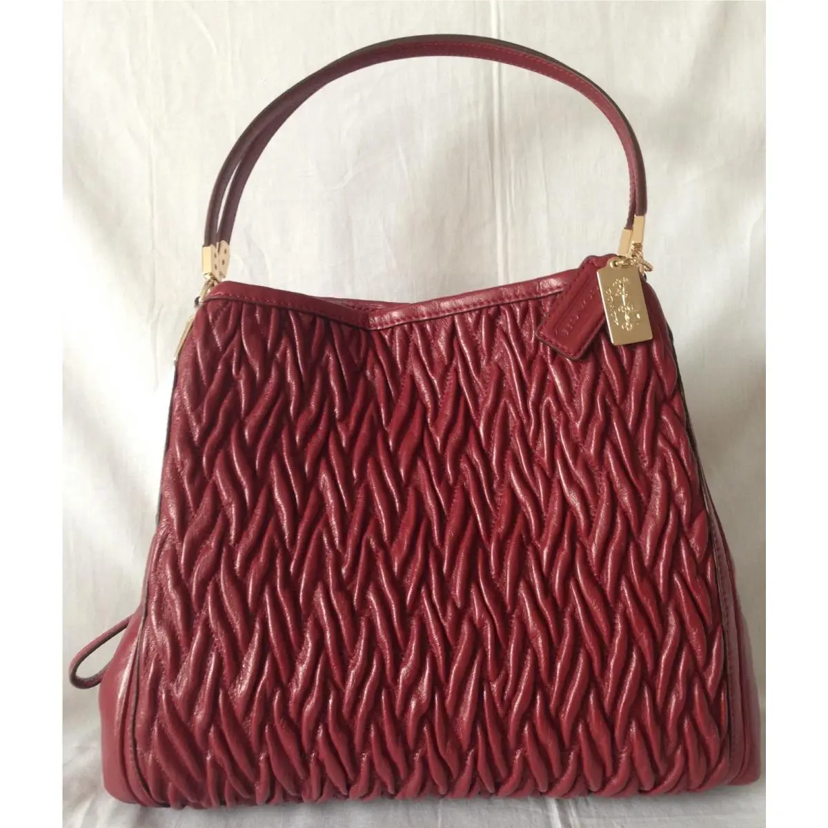 Coach Madison Gathered Twist Leather Small Phoebe Shoulder Bag in Brick Red