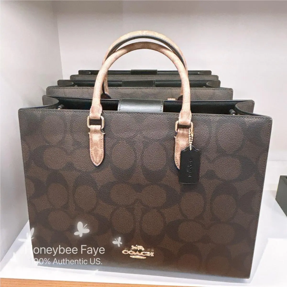 Maggie Tote Bag In Blocked Signature Canvas CY677/CY666/CY667 CY677 Gold/Walnut/Tan by Coach