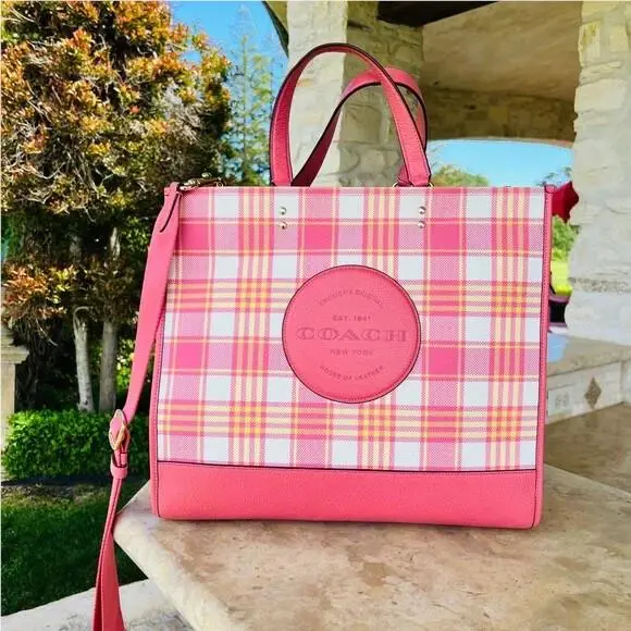 Coach Dempsey LG Plaid Print Jacquard Carryall Handbag/wallet/wristlet Option