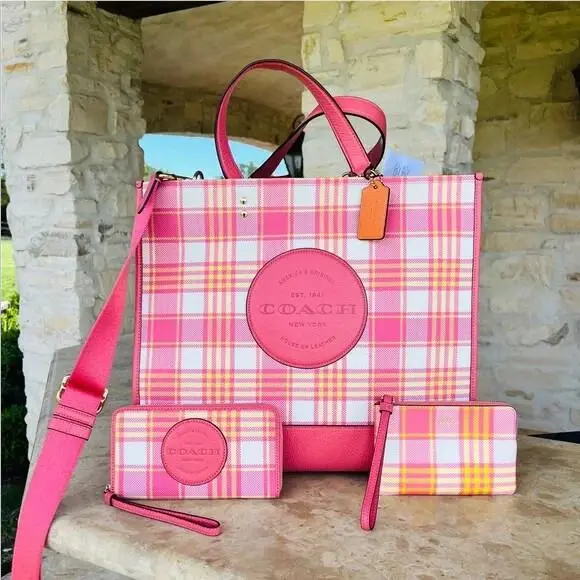 Dempsey LG Plaid Print Jacquard Carryall Handbag/wallet/wristlet Option handbag + wallet + Wristlet by Coach
