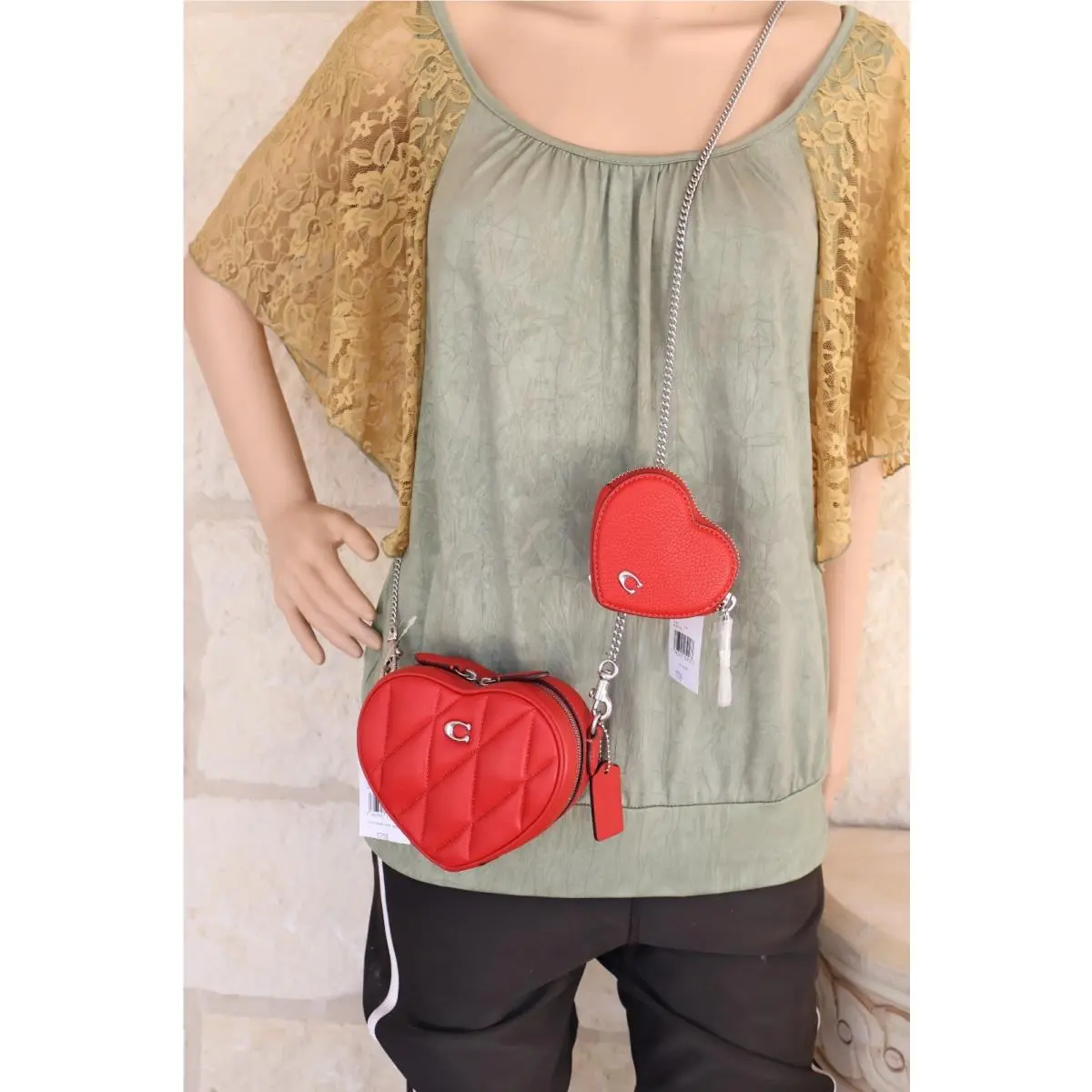 Coach Sport Red Leather Mini Heart Pillow Quilting Crossbody Bag or Set Opt