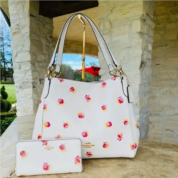 Hallie Pop Floral Shoulder Handbag Leather Wallet Options Gift Holiday handbag+wallet by Coach