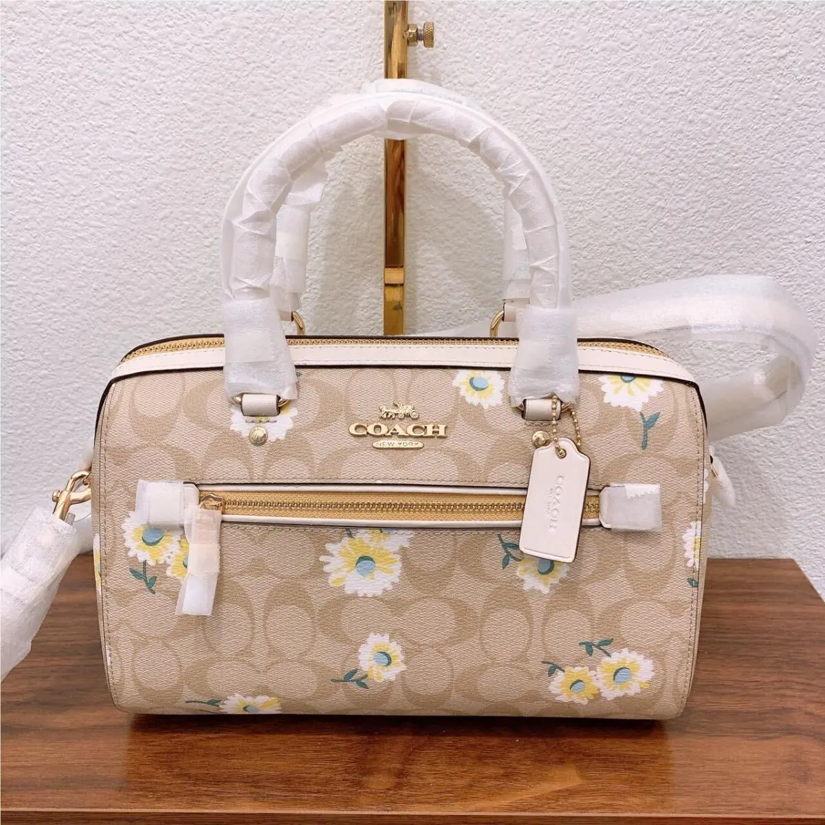Coach c2849 Rowan Satchel In Signature Canvas with Daisy Print Free Charm