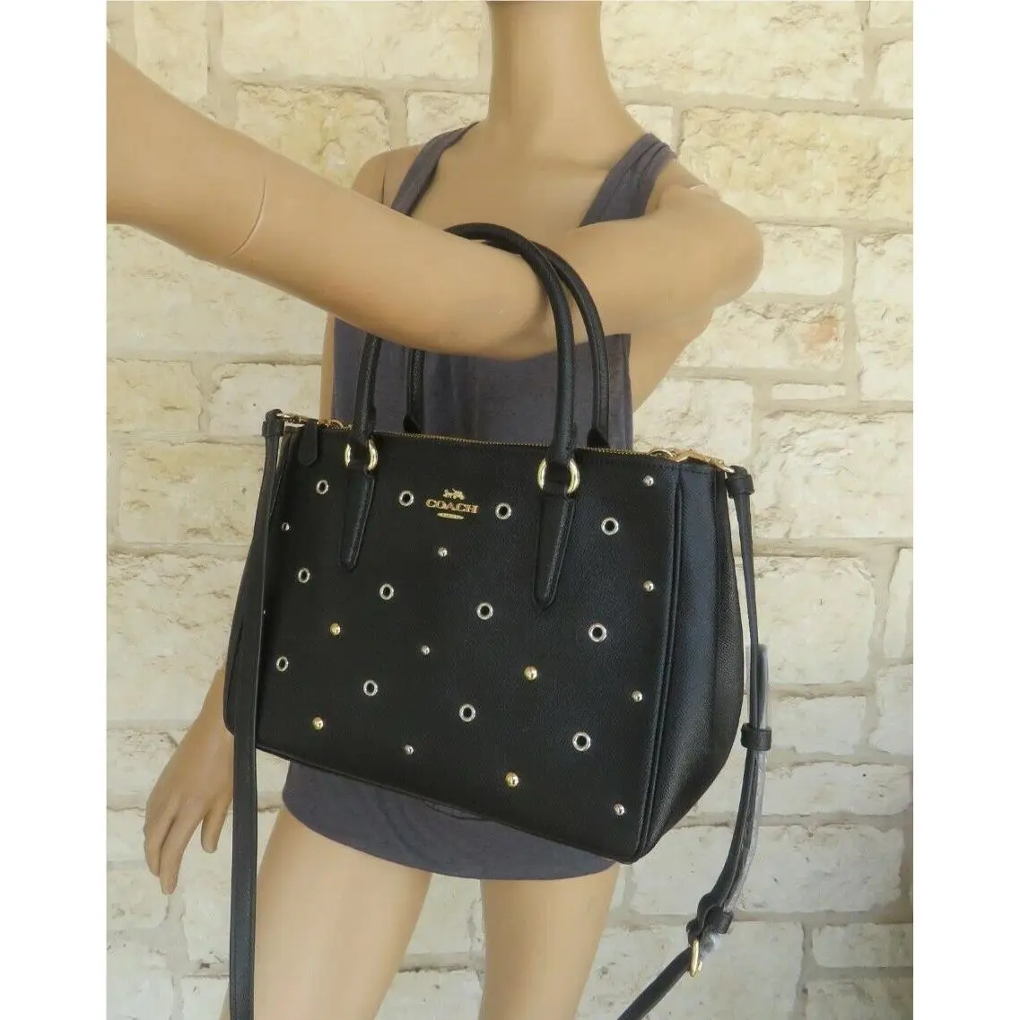 New Coach Carryall Convertible Bag Grommets/studded Wristlet or Bag+wallet Set