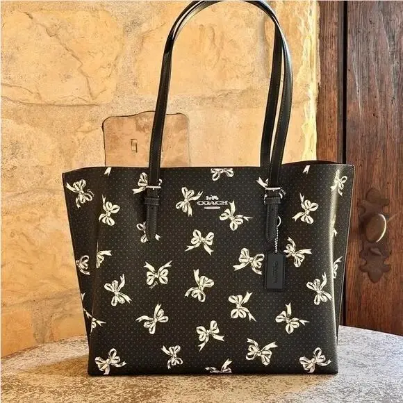 Mollie Tote Bag Bow Print Large Black Handbag/wallet/dust Bag Option Handbag by Coach