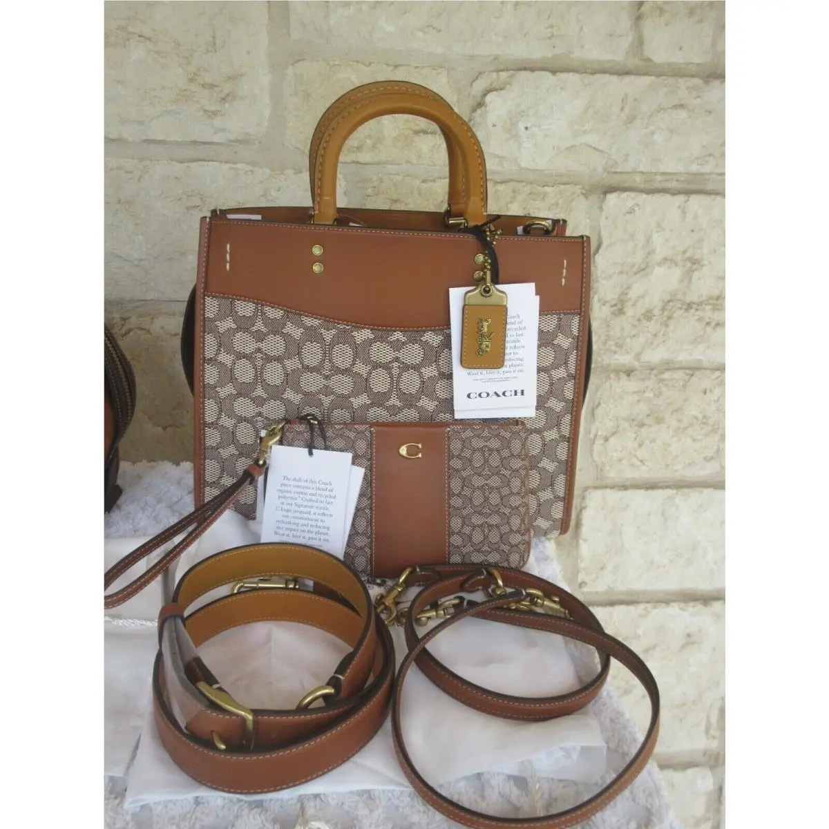 Rogue Bag Med 25 30 0R 2-pc. Signature Jacquard Cocoa/burnished Amber SET Wristlet + Rouge LG 30 Signature Textile COCOA by Coach