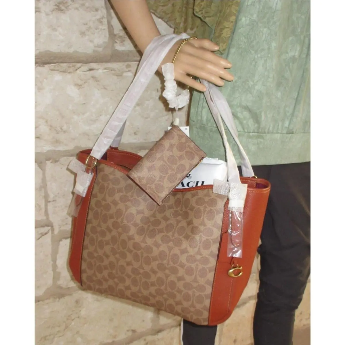 Alana Tote Bag or Set Option Wallet Wristlet Cardcase Signature Tan Rust 2-pc Tote + Chain wristlet double zip Cardcase Tan by Coach