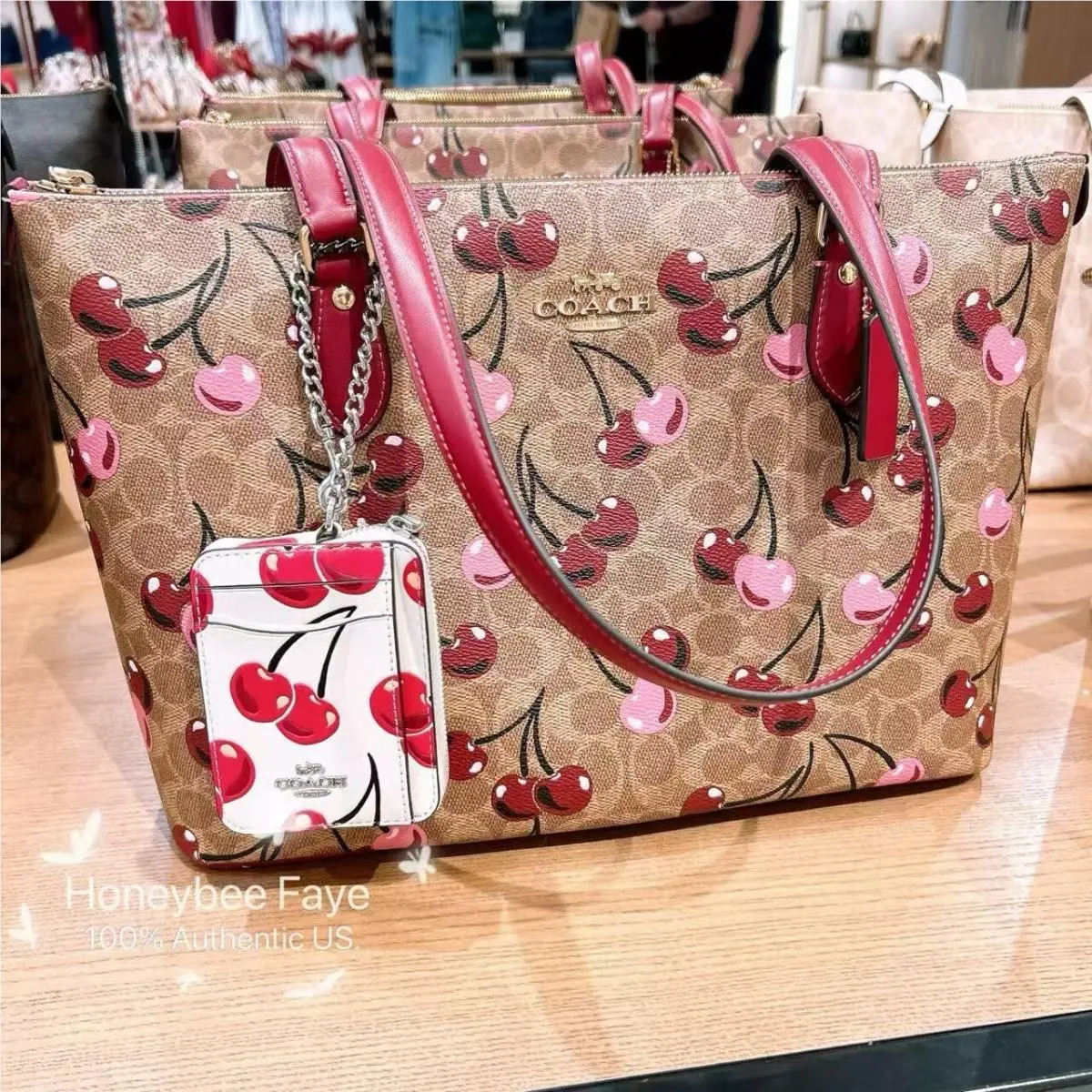 Coach Mollie Gallery Tote Bag Zip Card Case with Cherry Print Bundle/tote
