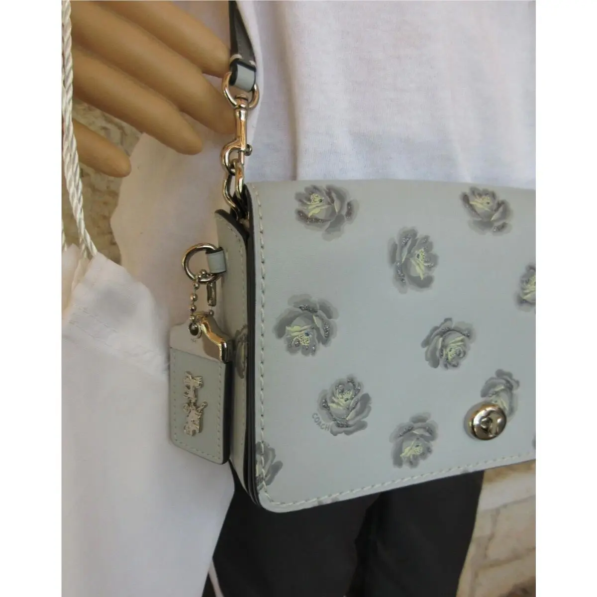 Coach  bag  - Coach DINKY DNK RESIN BLUE FLORAL SPARKLE - Handle/Strap: SV/SK Sky blue reversible grey, Hardware: Silver, Exterior: Light Blue