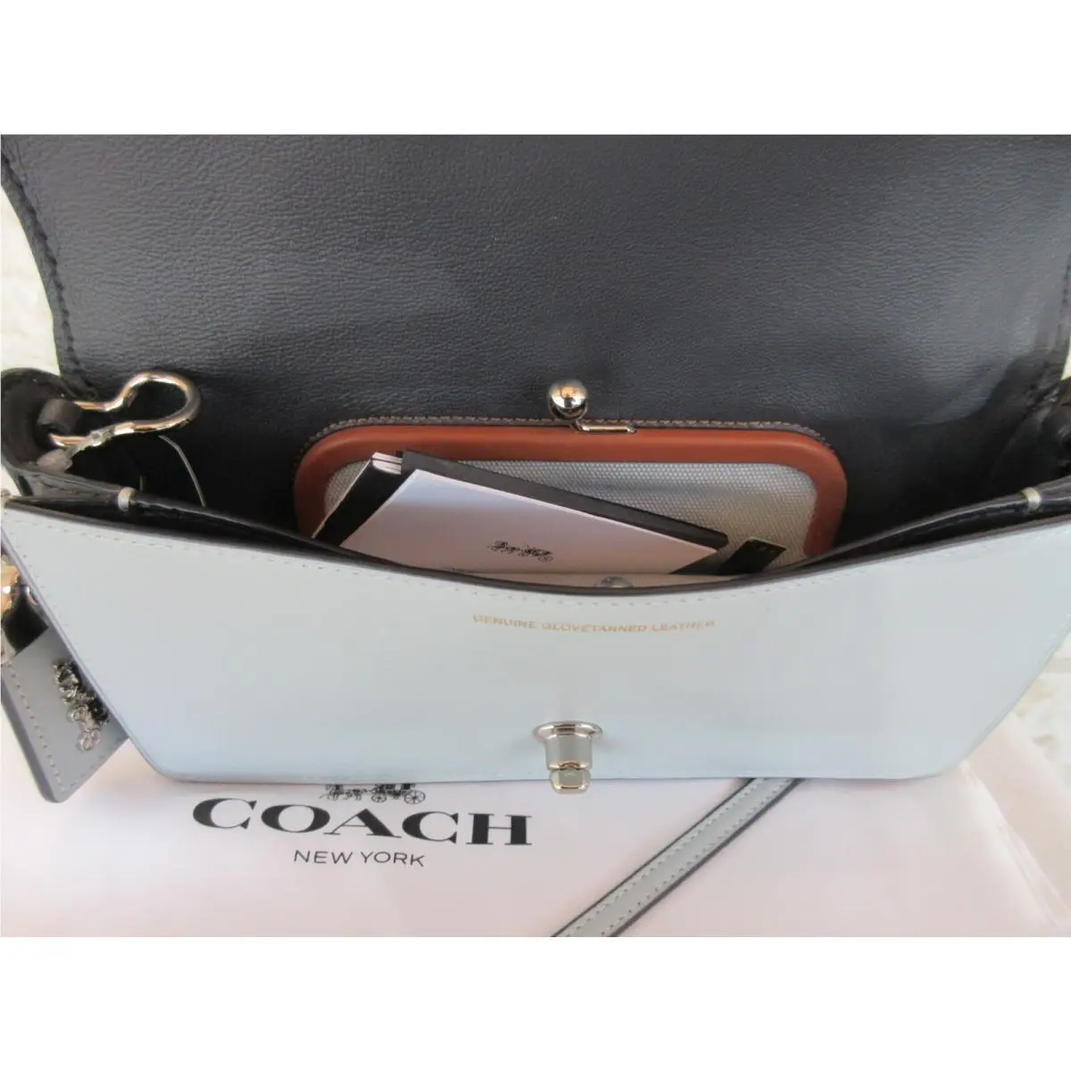 Coach  bag  - Coach DINKY DNK RESIN BLUE FLORAL SPARKLE - Handle/Strap: SV/SK Sky blue reversible grey, Hardware: Silver, Exterior: Light Blue