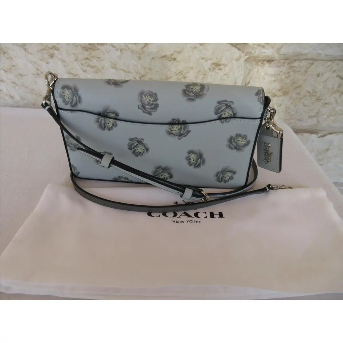 Coach  bag  - Coach DINKY DNK RESIN BLUE FLORAL SPARKLE - Handle/Strap: SV/SK Sky blue reversible grey, Hardware: Silver, Exterior: Light Blue