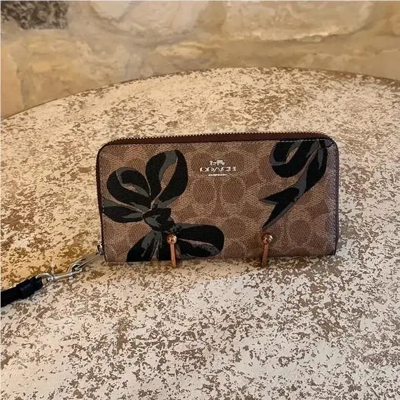 Coach Bow Print Gallery Tote Signature Canvas Brown Black Bag/wallet Option