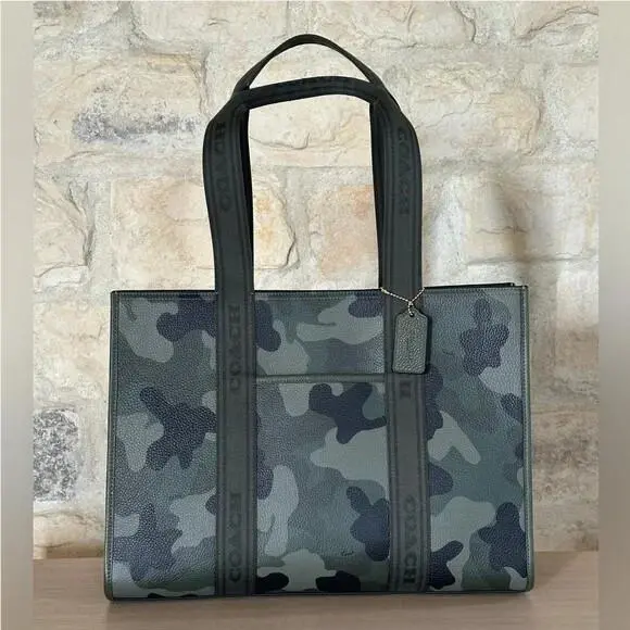 Smith Tote Bag In Signature Canvas and Smooth Leather Camo/wallet Handbag by Coach