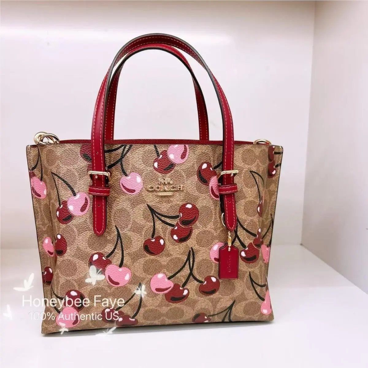 Mollie Tote Bag 25 with Cherry Print CZ772 in Signature Canvas Purse by Coach